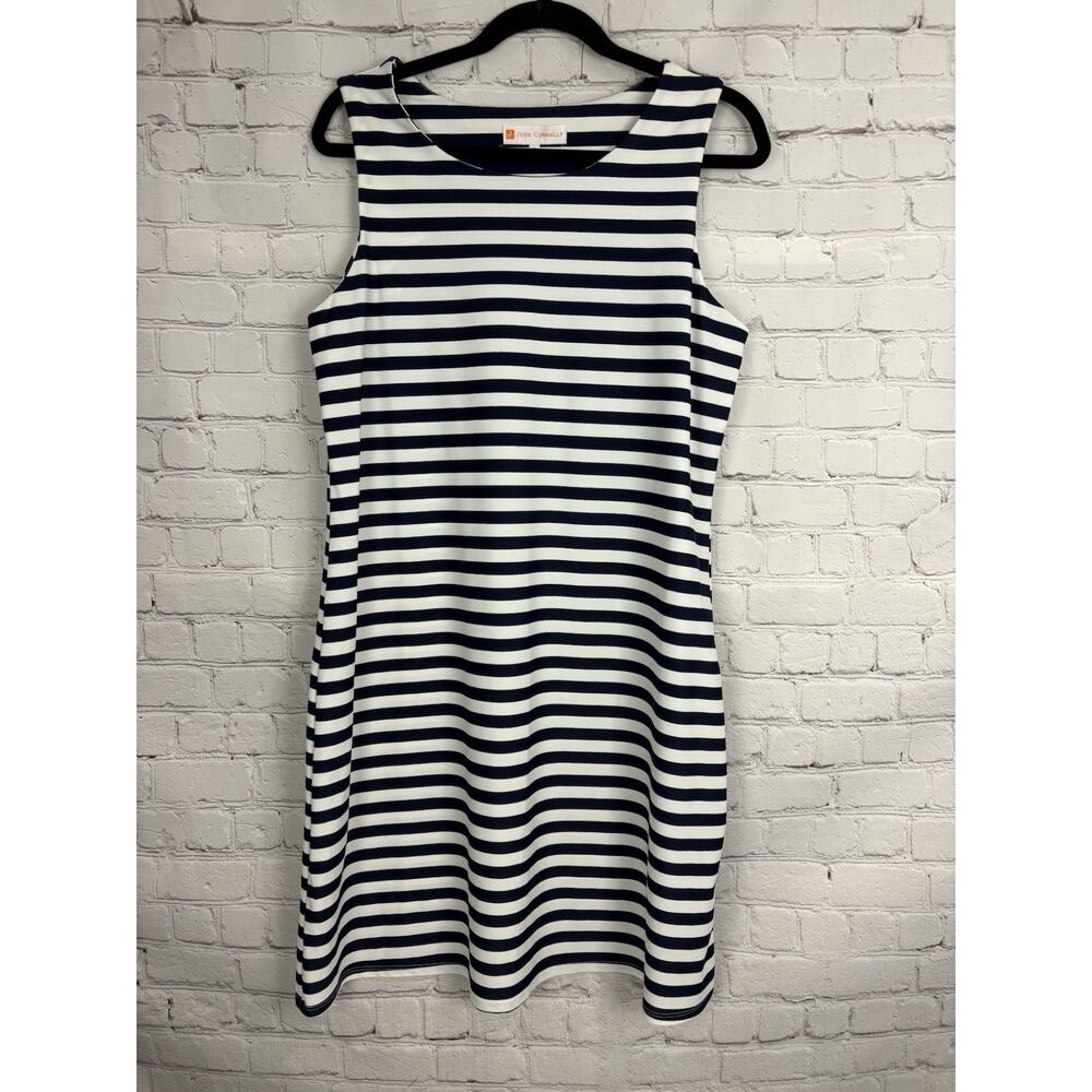 Jude Connally Navy and White Striped Sleeveless Shift Dress